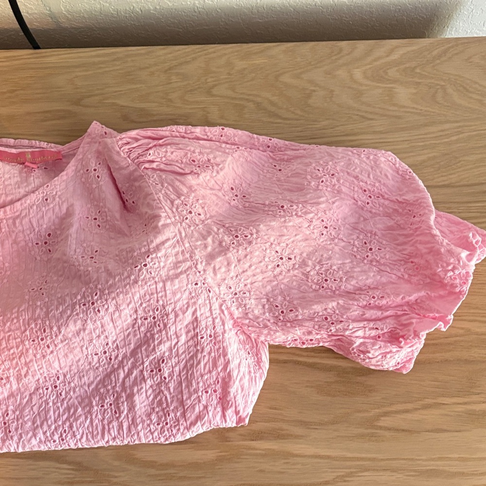 Simply Southern Pink Eyelet Short Sleeve Blouse - Picture 2 of 4